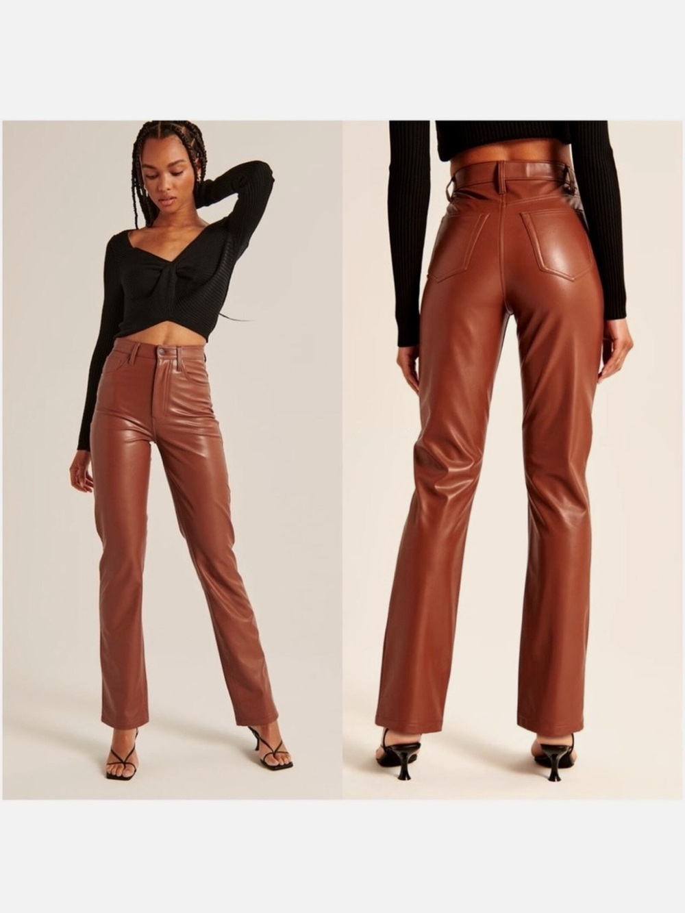 Abercrombie & Fitch The 90’s Straight Ultra High- Rise Vegan Leather Pants Sz 26